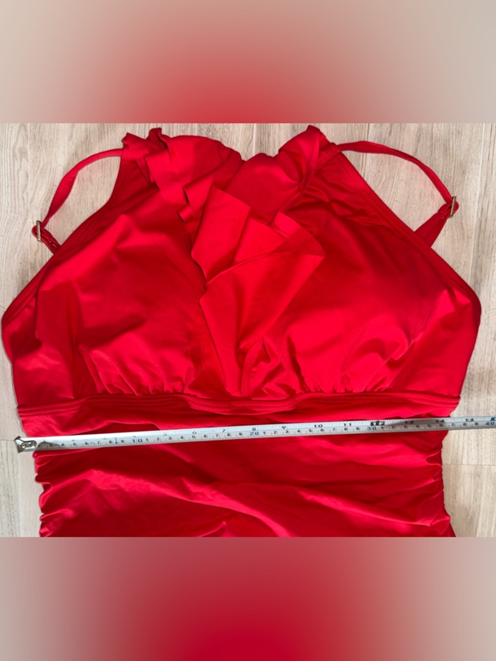 DKNY Red Ruffle-Front One-Piece Swimsuit - Picture 9 of 10